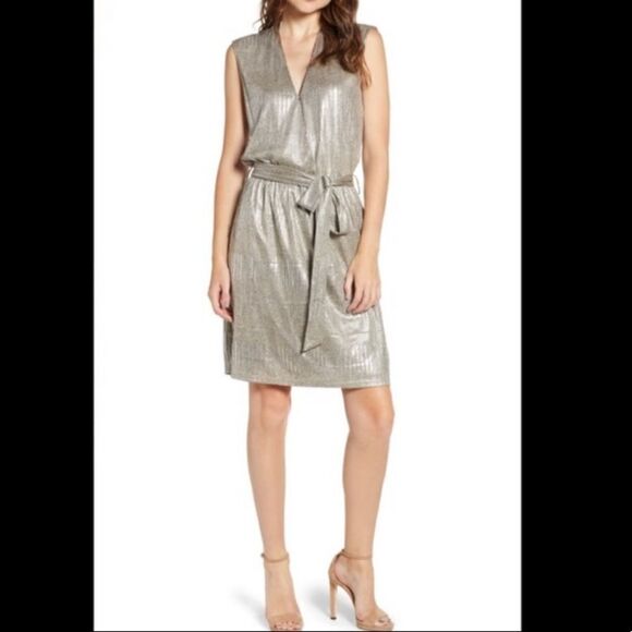 Bishop & Young Olivia Gold Metallic Dress Medium - Picture 1 of 8